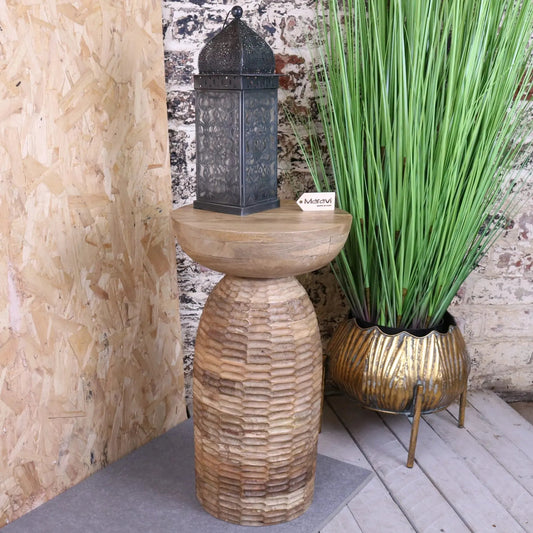 Reiek Wooden Carved Pedestal Side Table