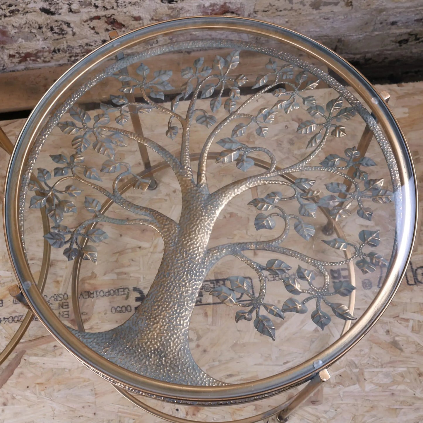 Belagavi Tree Design Set of 2 Round Side Tables Gold