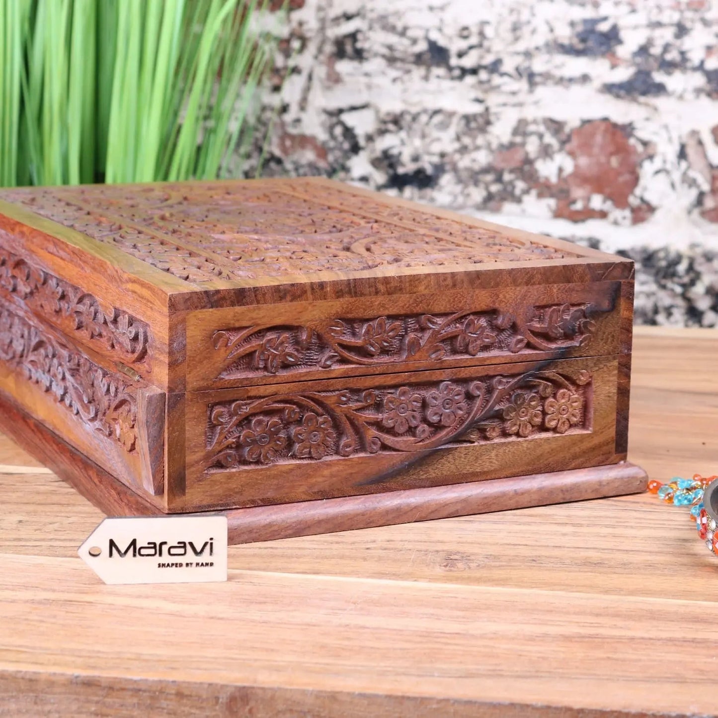 Nalanda Sheesham Large Wooden Jewellery Box Intricately Carved