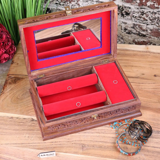 Nalanda Sheesham Large Wooden Jewellery Box Intricately Carved