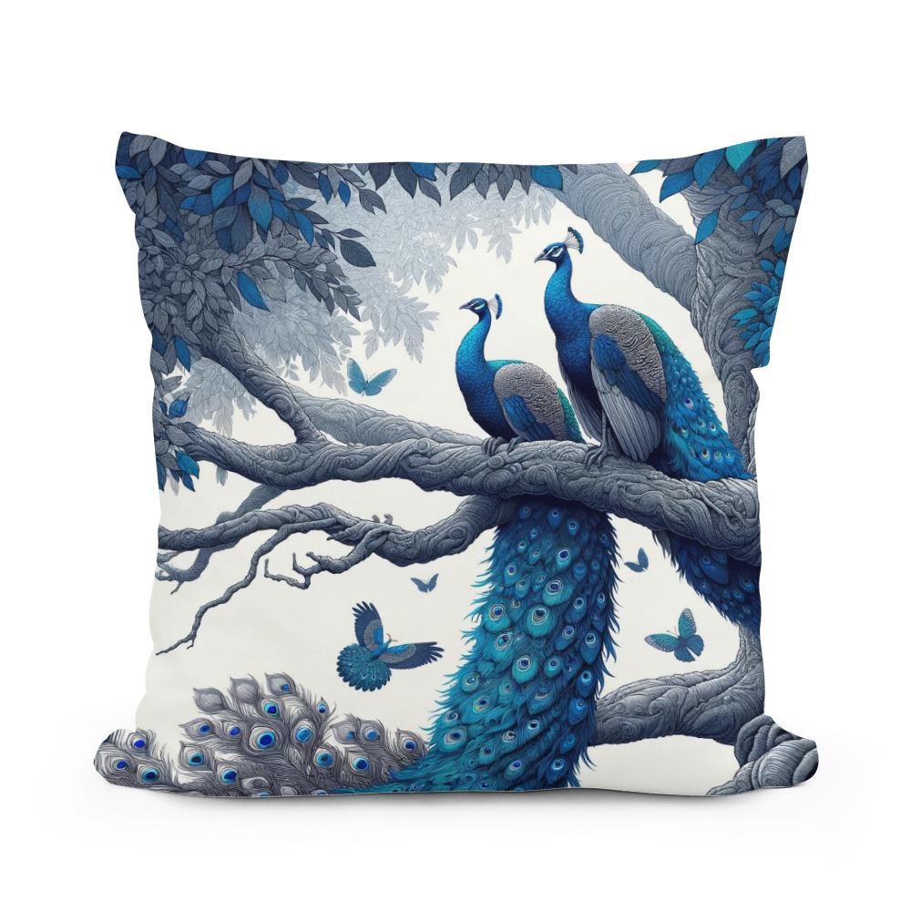 Blue Majesty Peacock Display Cotton Cushion