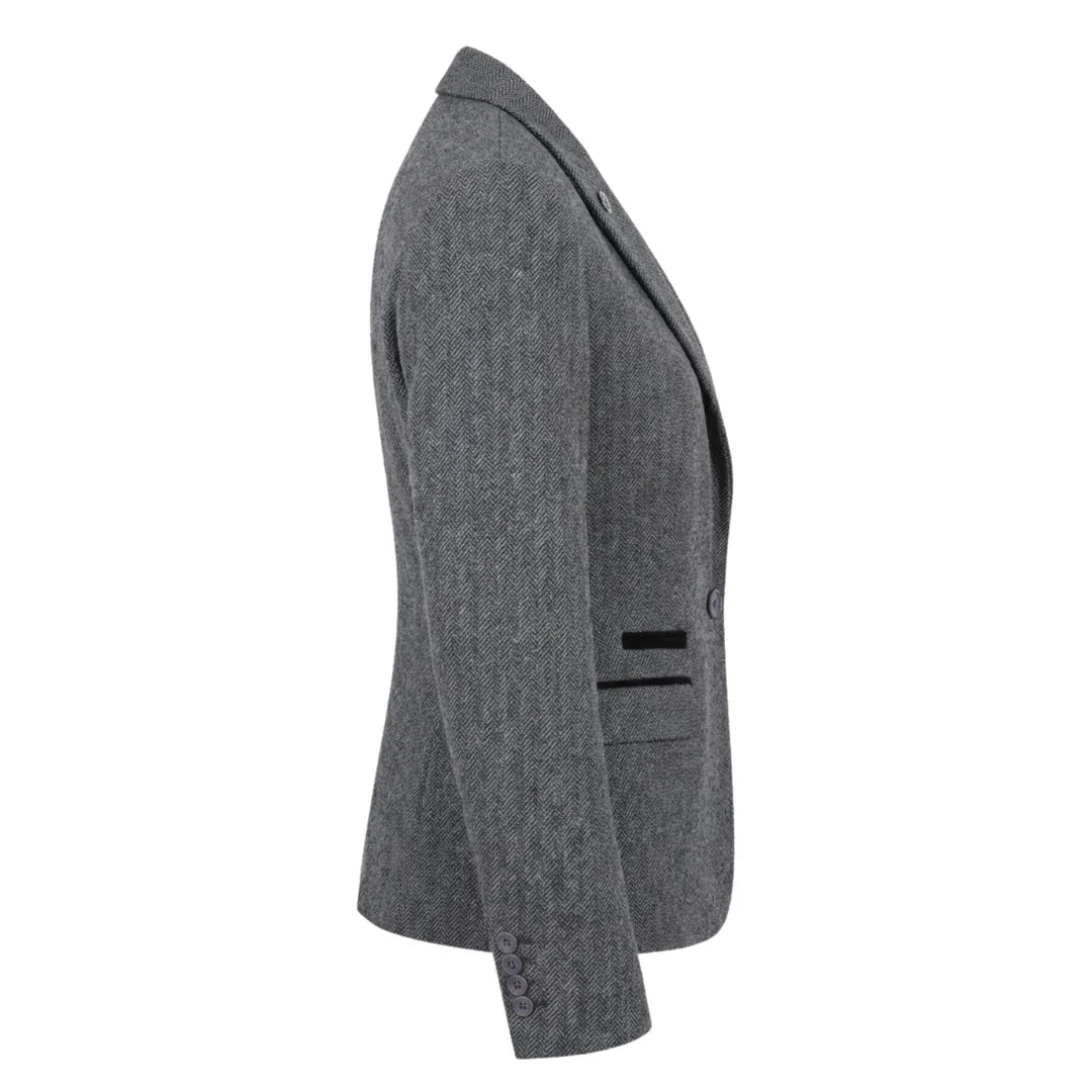 IMW-03 - Women's Grey Tweed Herringbone Blazer Waistcoat