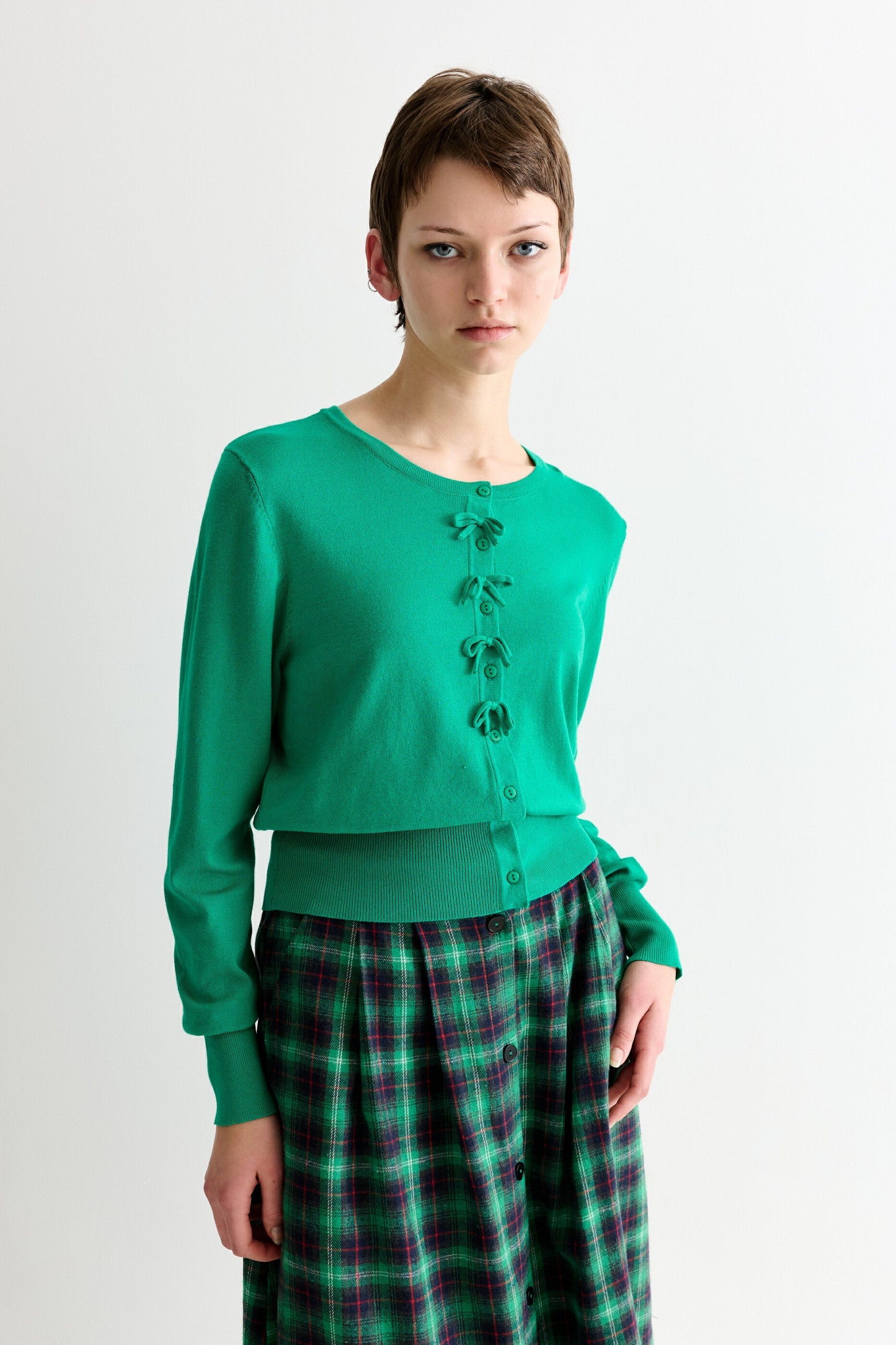 Ives Bow Trimmed Cardigan - Green