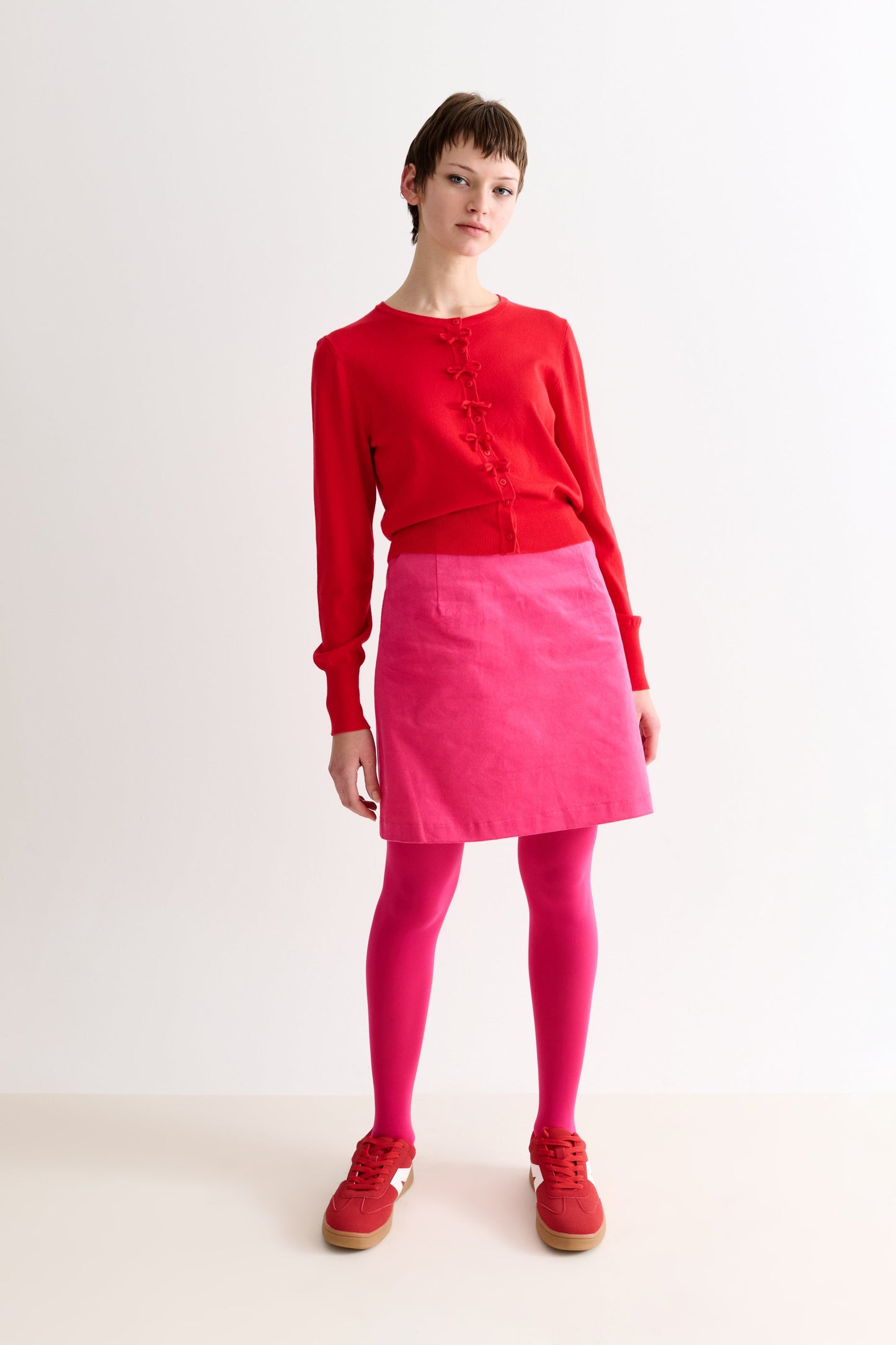 Ives Bow Trimmed Cardigan - Red