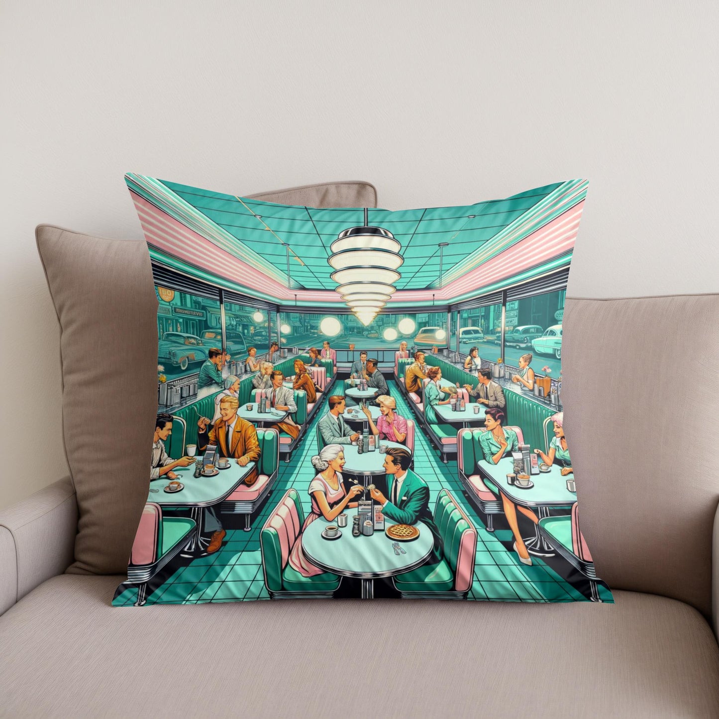 Retro Diner Revival Cotton Cushion