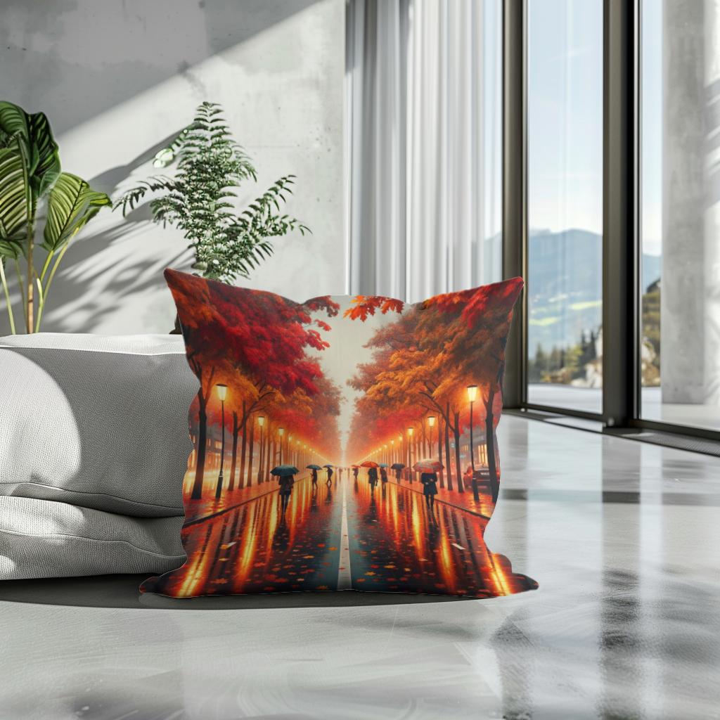 Autumn Rain Reflections Cotton Cushion