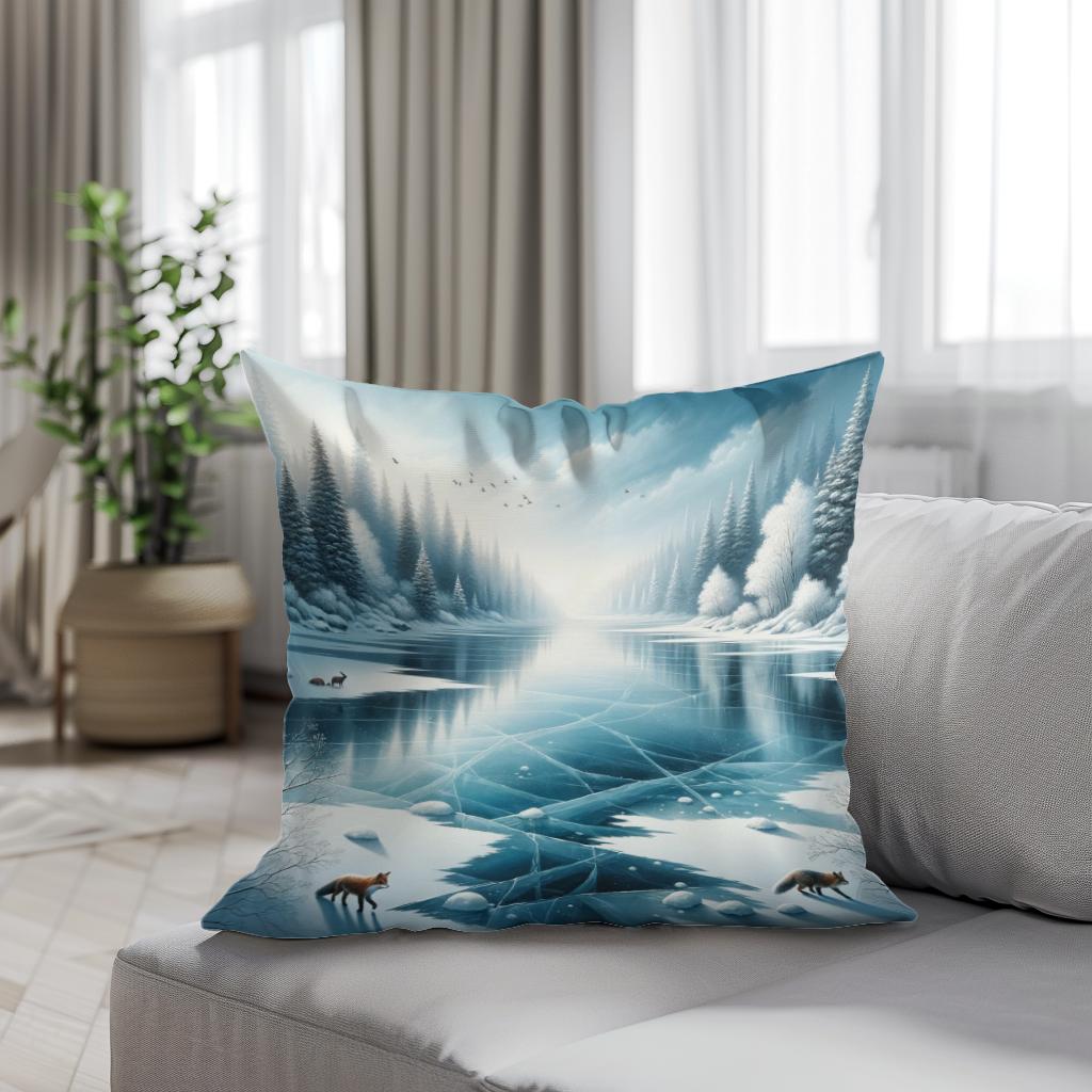 Frozen Lake Tranquility Cotton Cushion