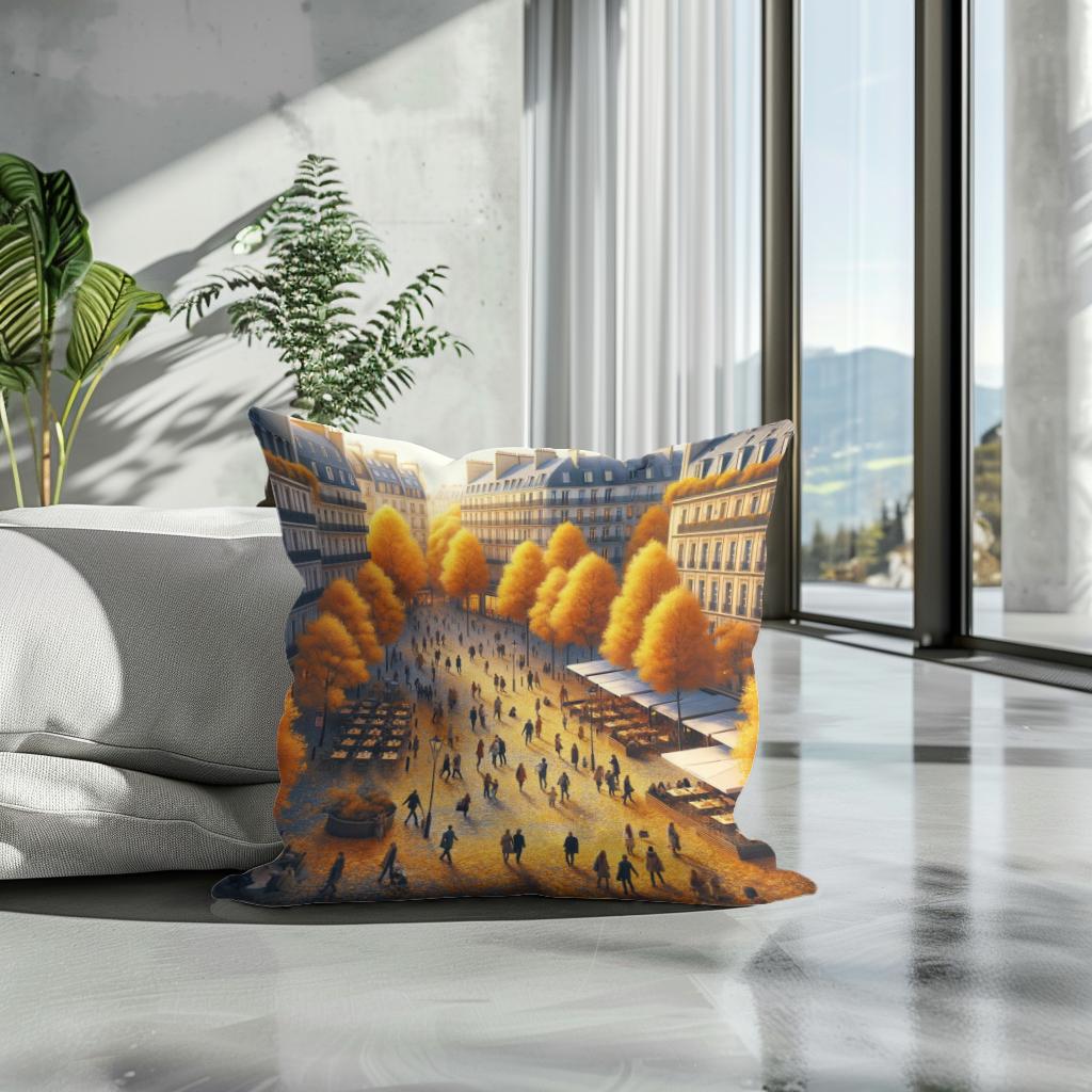 Autumn City Square Cotton Cushion