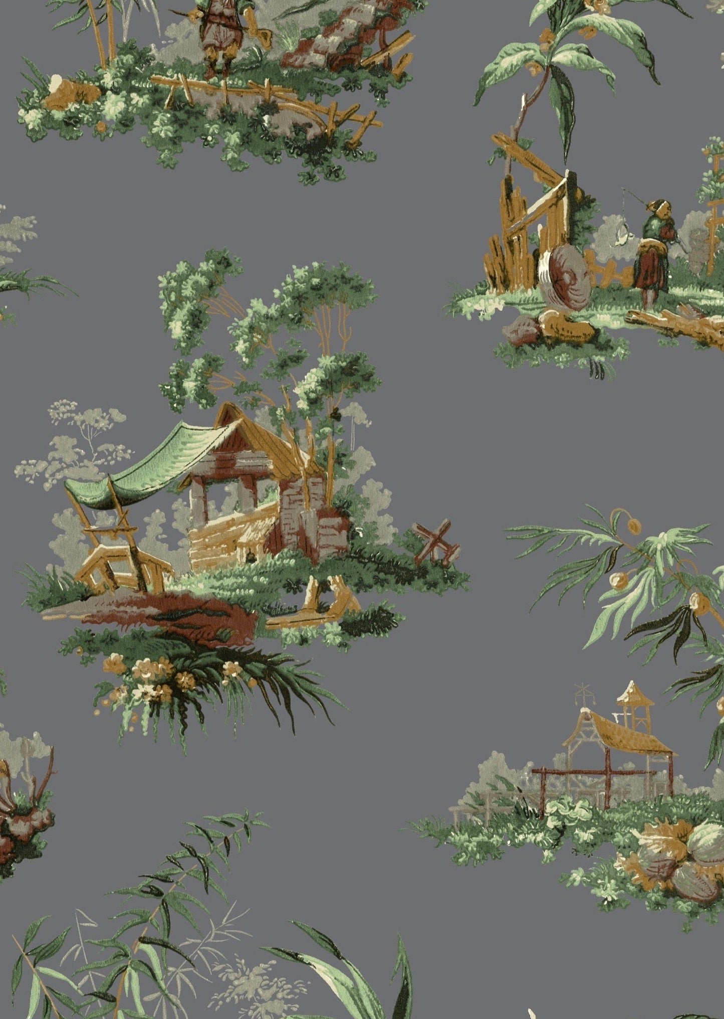 Vintage Oriental Wallpaper - Grey