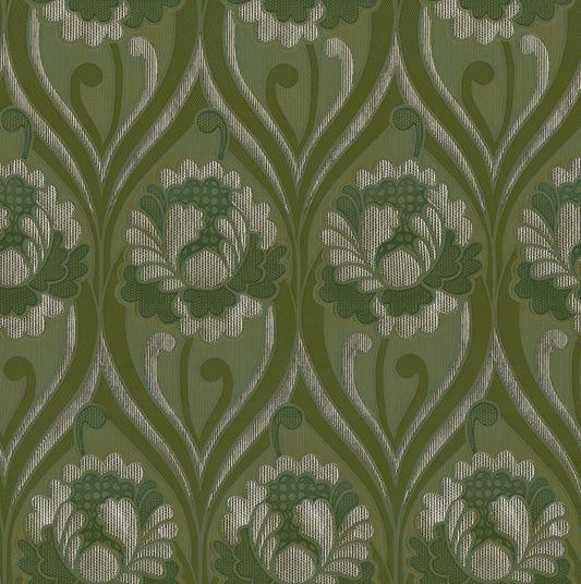 Vintage floral damask Wallpaper - Olive