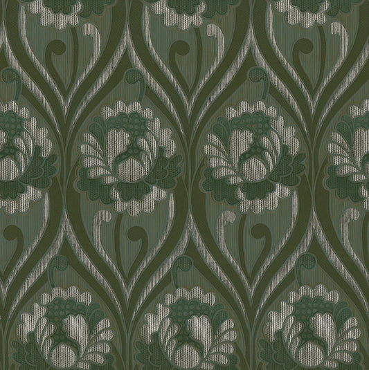 Vintage floral damask Wallpaper - Dirty olive
