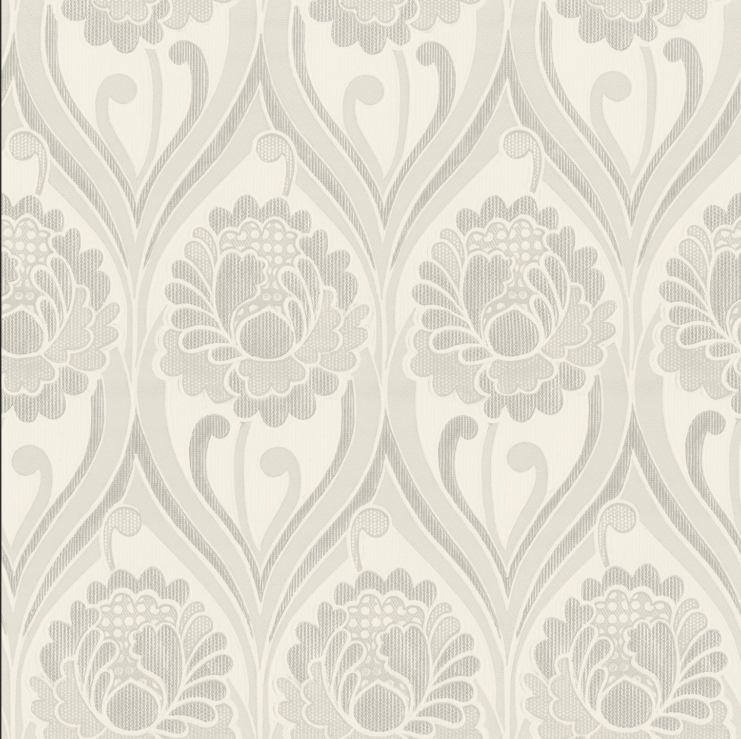 Vintage floral damask Wallpaper -  Pearl White