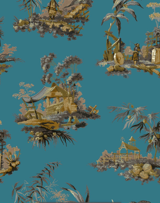 Vintage Oriental Wallpaper - Turquoise