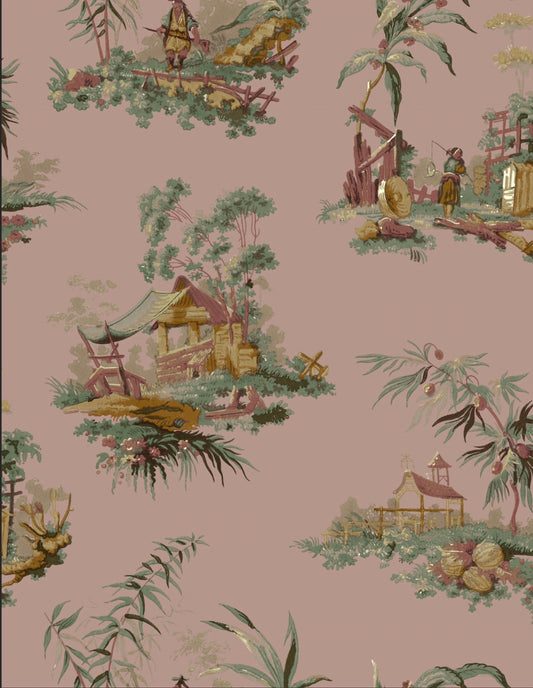Vintage Oriental Wallpaper - Rose