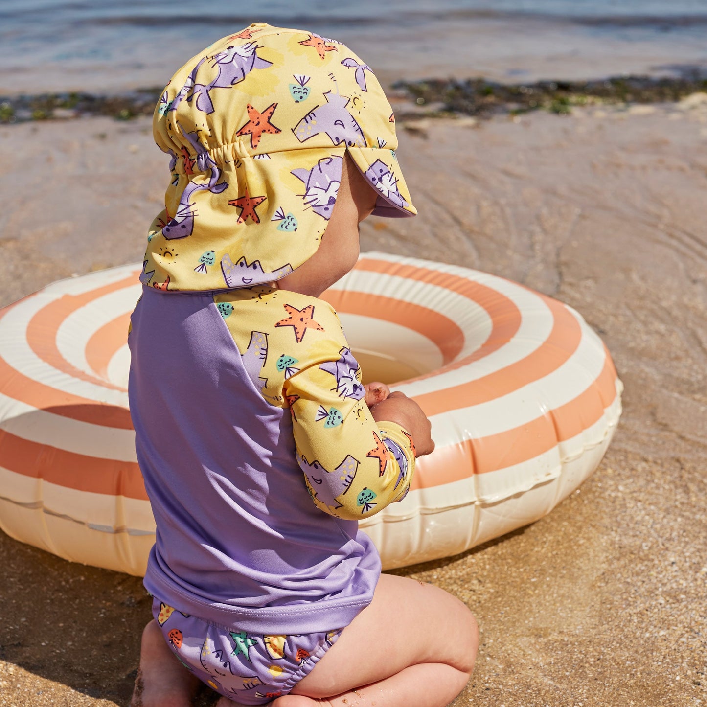 UPF 40+ Reversible Swim Hat for Babies in Wave Patrol