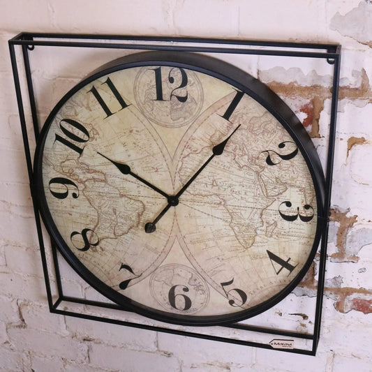 Industrial Style World Map Wall Clock