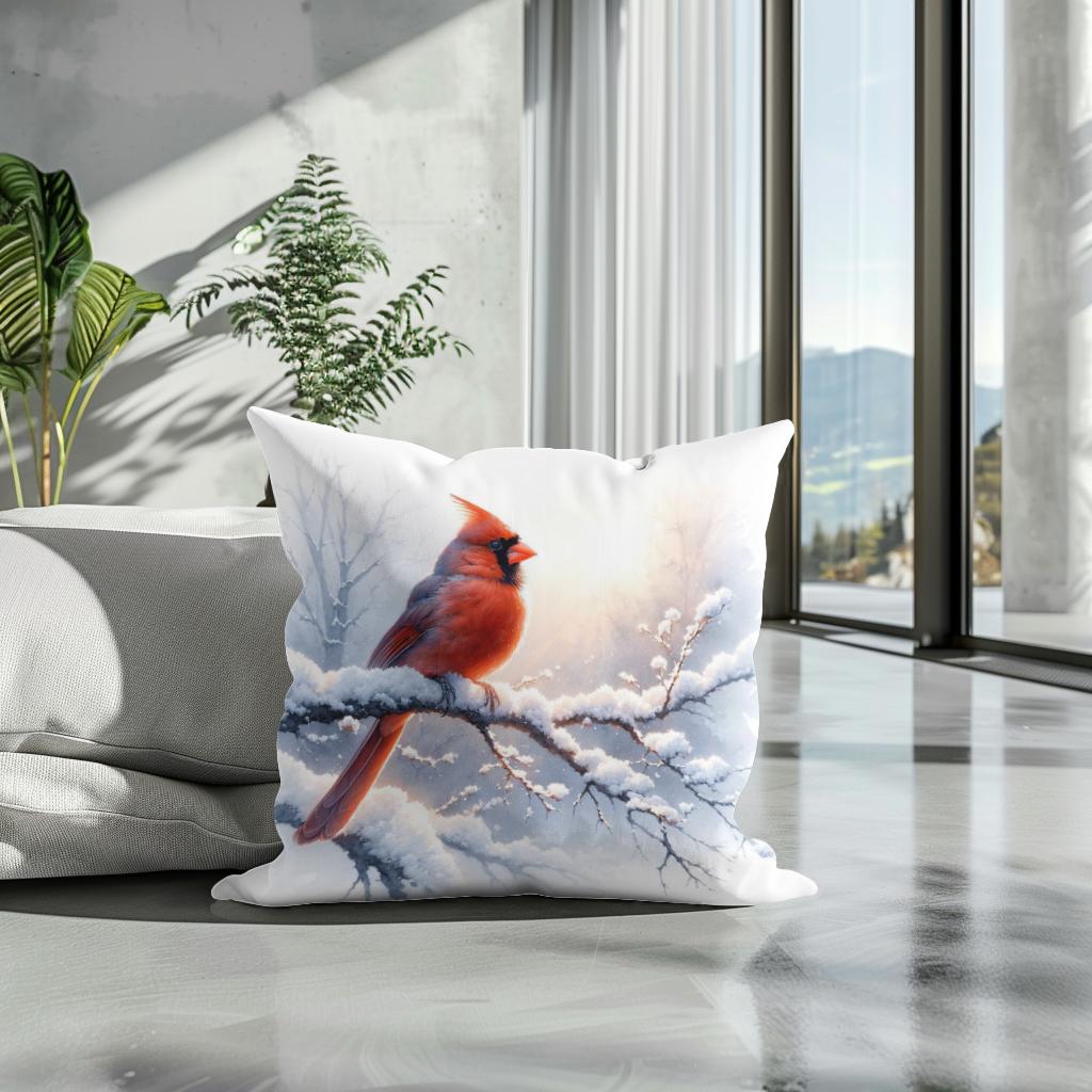 Cardinal's Winter Morning Cotton Cushion