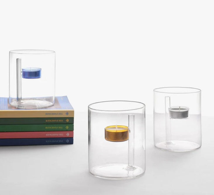 Iris Tealight Holder by Ichendorf Milano – Handmade Borosilicate Glass, Blue, Amber, or Clear