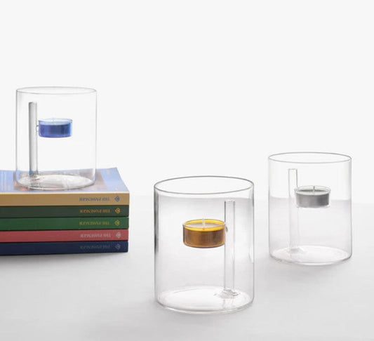 Iris Tealight Holder by Ichendorf Milano – Handmade Borosilicate Glass, Blue, Amber, or Clear