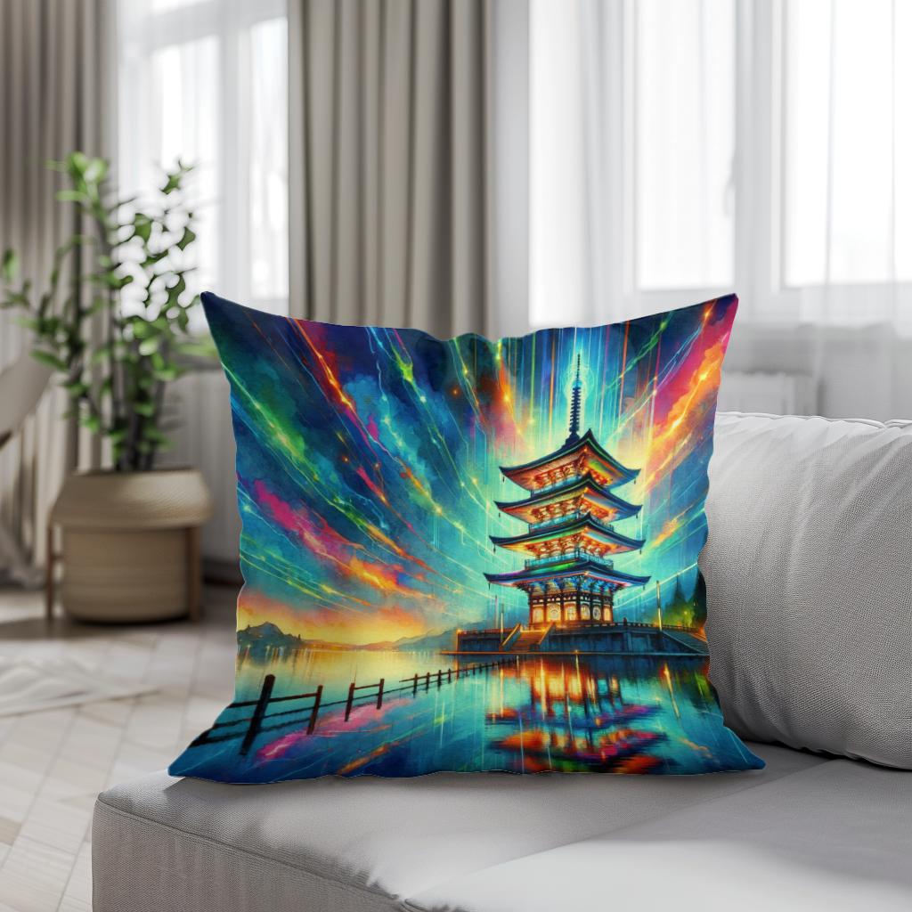 Neon Reflection Pagoda Cotton Cushion