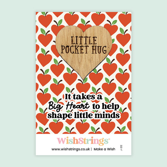 WishStrings Pocket Hug – Big Heart Teacher Gift | “It Takes a Big Heart to Help Shape Little Minds” Token | End of Term Appreciation Keepsake