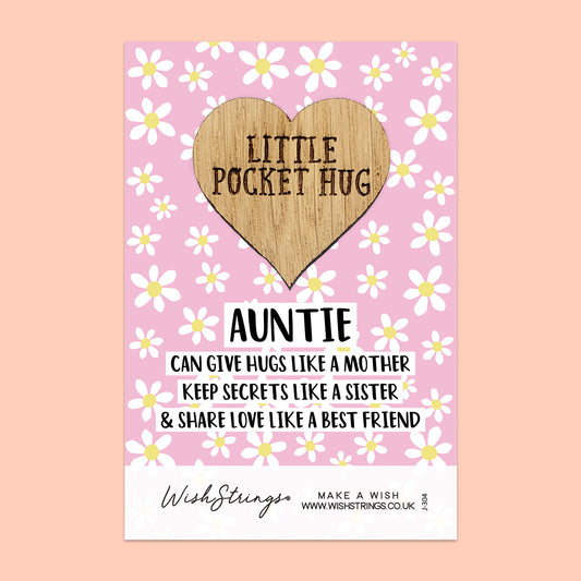 Pocket Hug - Auntie, Best Friend Poem Quote | Thoughtful Gift from Niece/Nephew | Keepsake Token for Sending Hugs to a Special Auntie