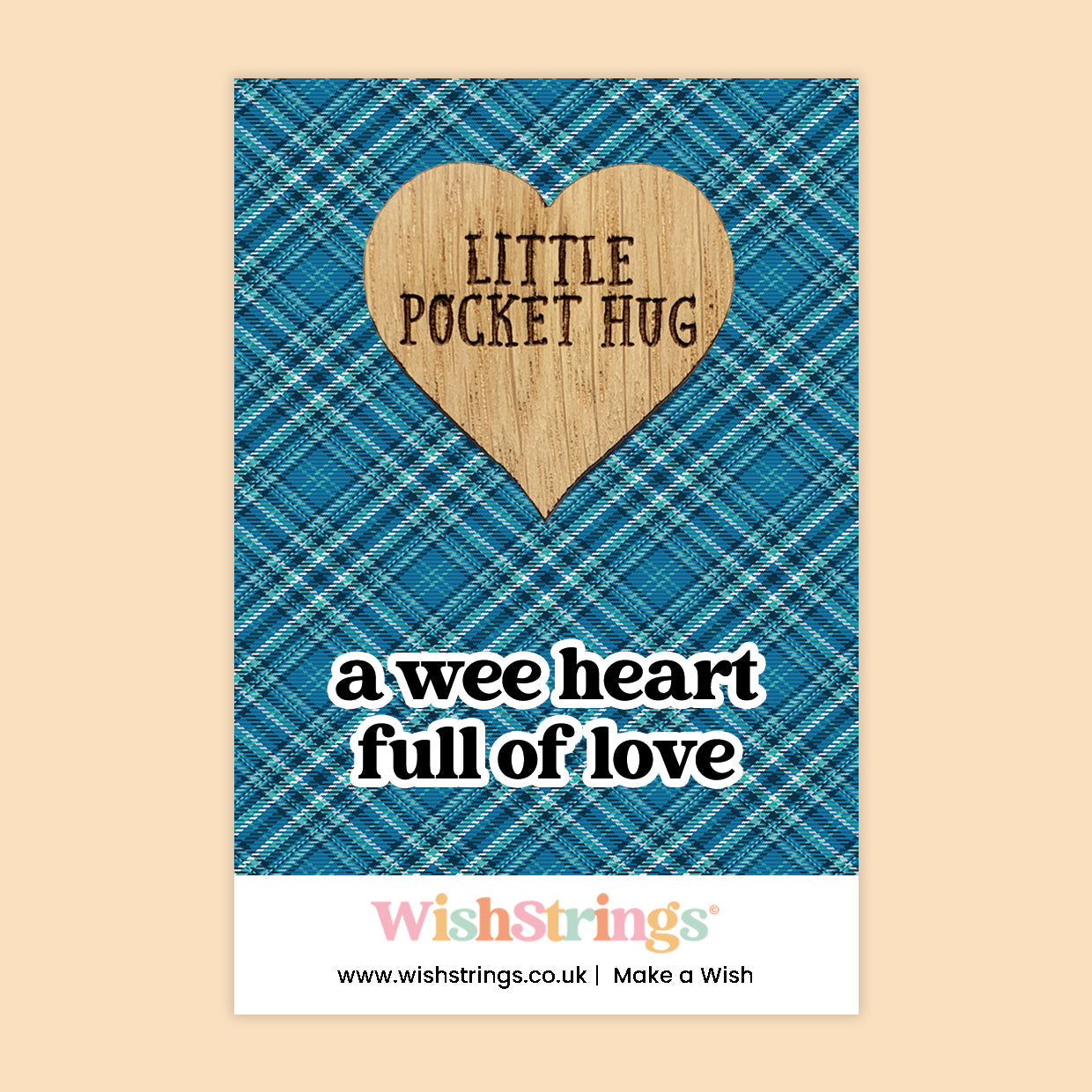Pocket Hug - Wee Heart Full of Love, Tartan Scottish Theme | Thoughtful Scottish Gift | Keepsake Token for Sending Hugs & Love from Scotland