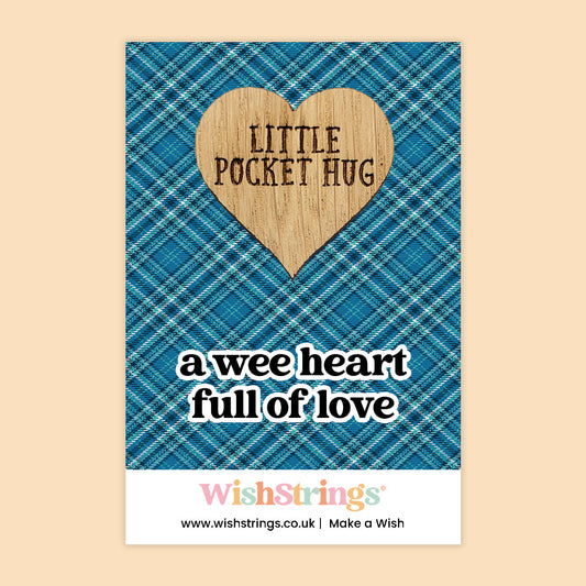 Pocket Hug - Wee Heart Full of Love, Tartan Scottish Theme | Thoughtful Scottish Gift | Keepsake Token for Sending Hugs & Love from Scotland