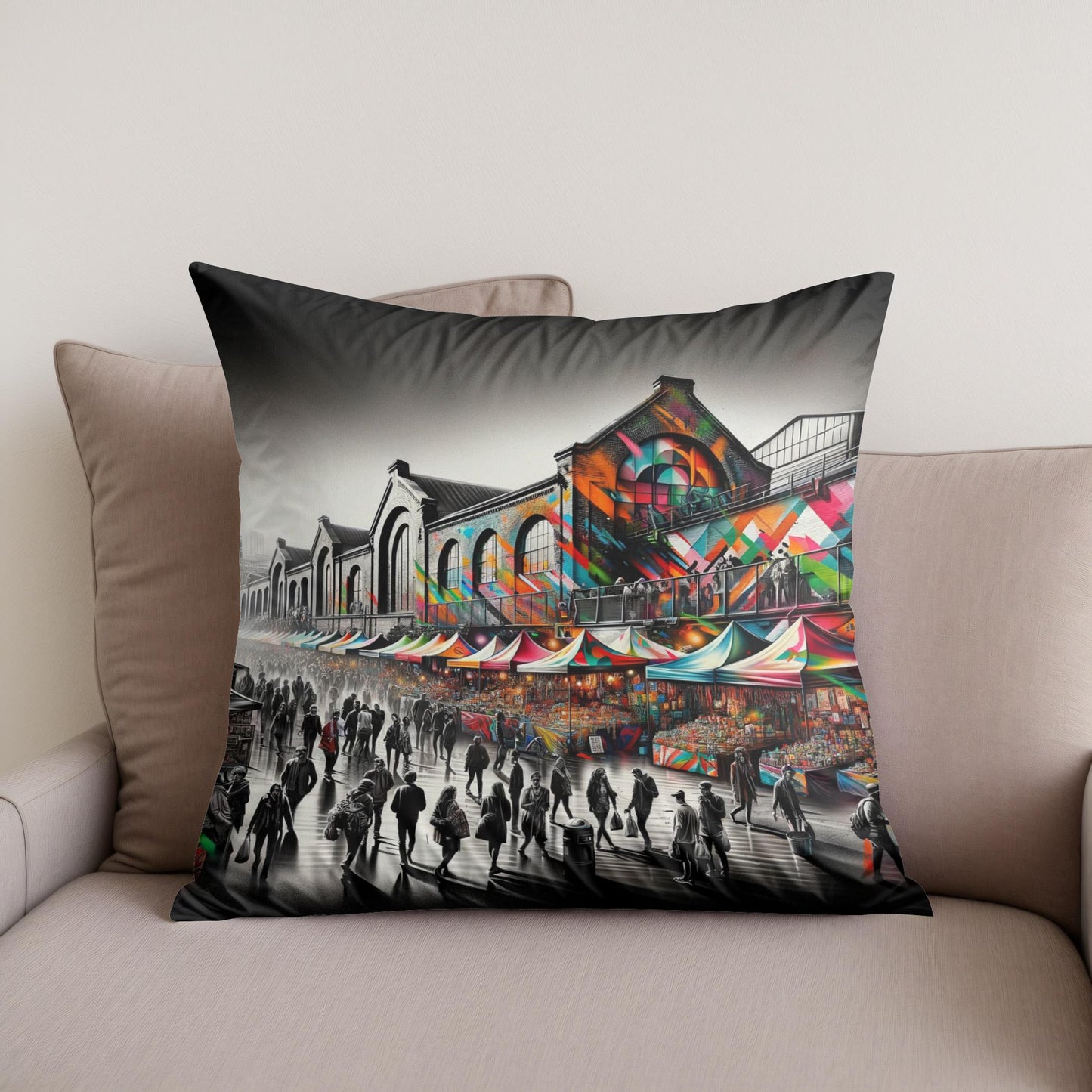London Camden Market Modernist Fusion Cotton Cushion