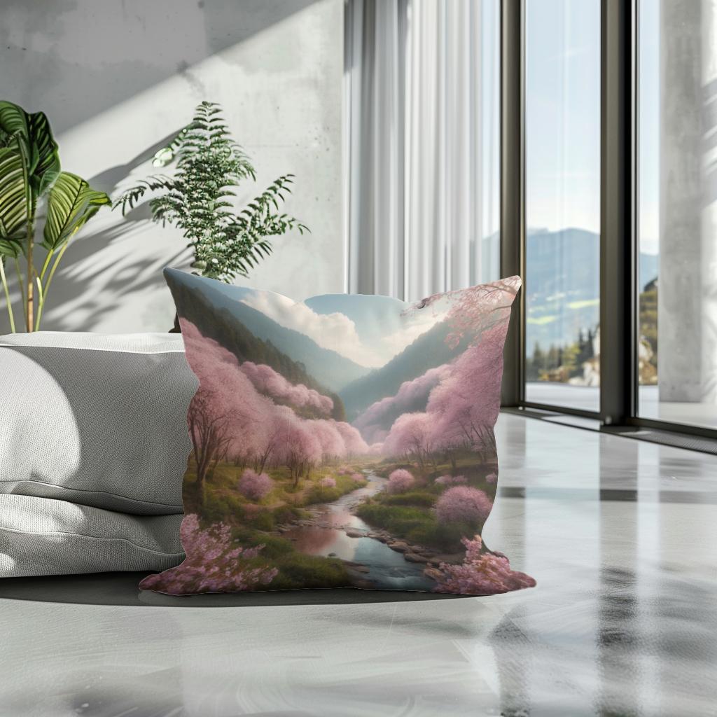 Cherry Blossom Valley Cotton Cushion