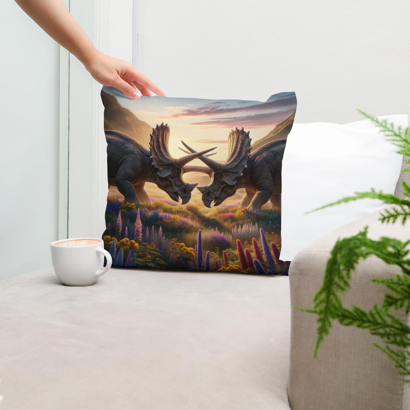 Meadow Duel Triceratops Cotton Cushion