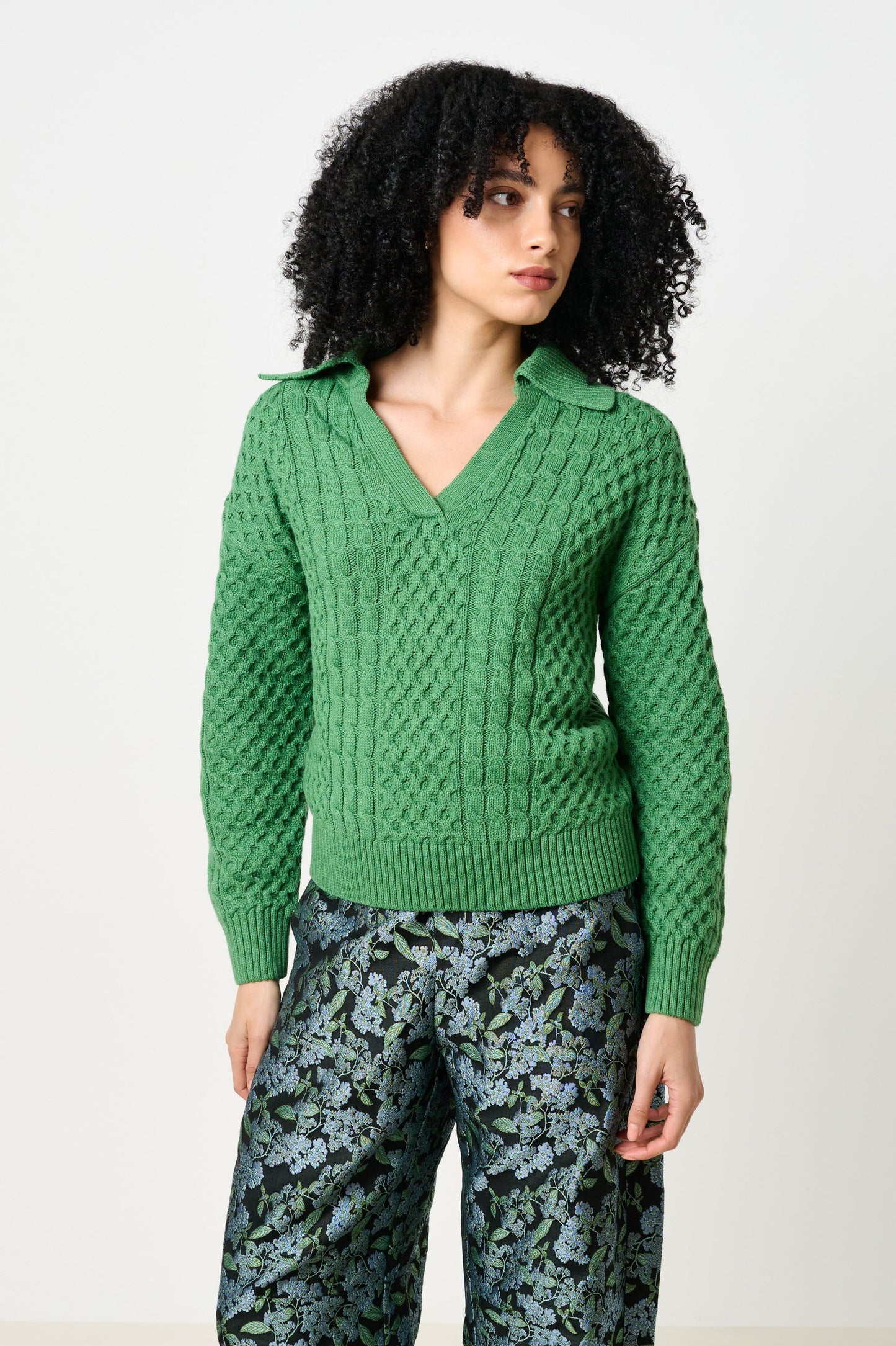 Jamie Cable Collar Jumper - Green