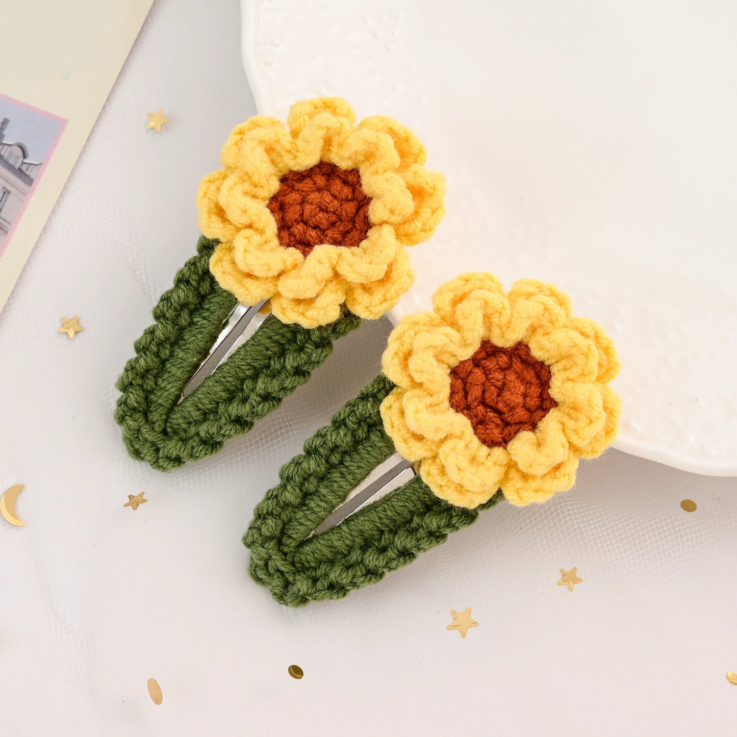 Cherry blossoms Pink Flower and Sunflower Yellow flower Hair Clip