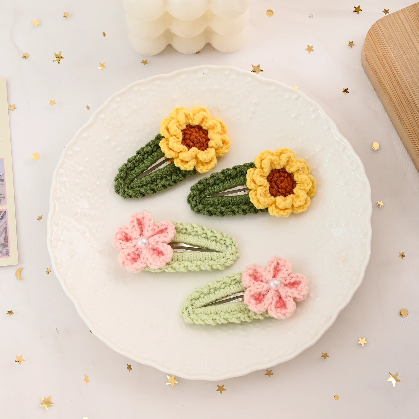 Cherry blossoms Pink Flower and Sunflower Yellow flower Hair Clip