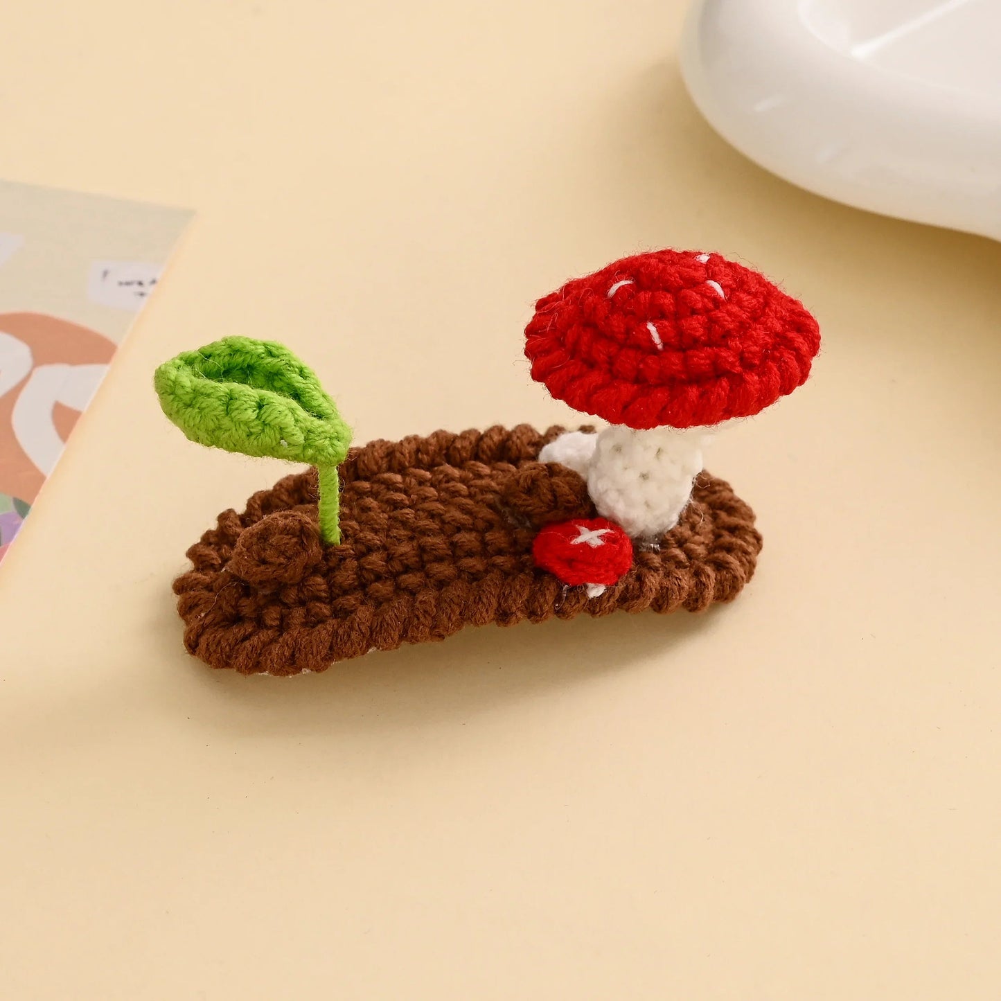 Mushroom and Leaf Hair Clip