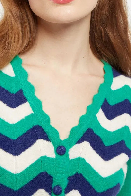 Louche Jeanie Zig Zag Stripe Short Sleeve Cardigan