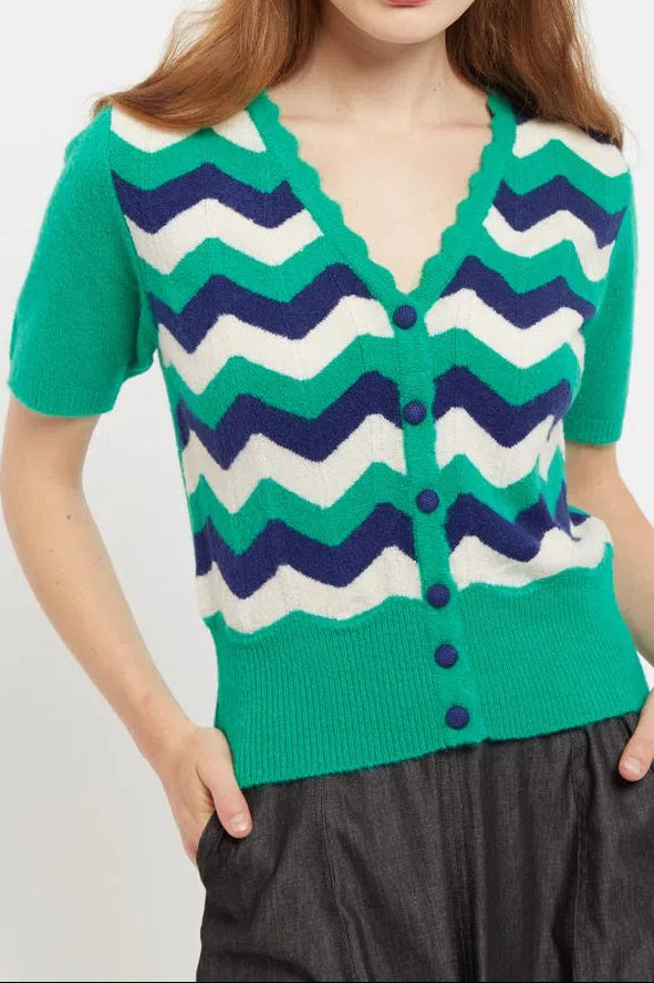 Louche Jeanie Zig Zag Stripe Short Sleeve Cardigan