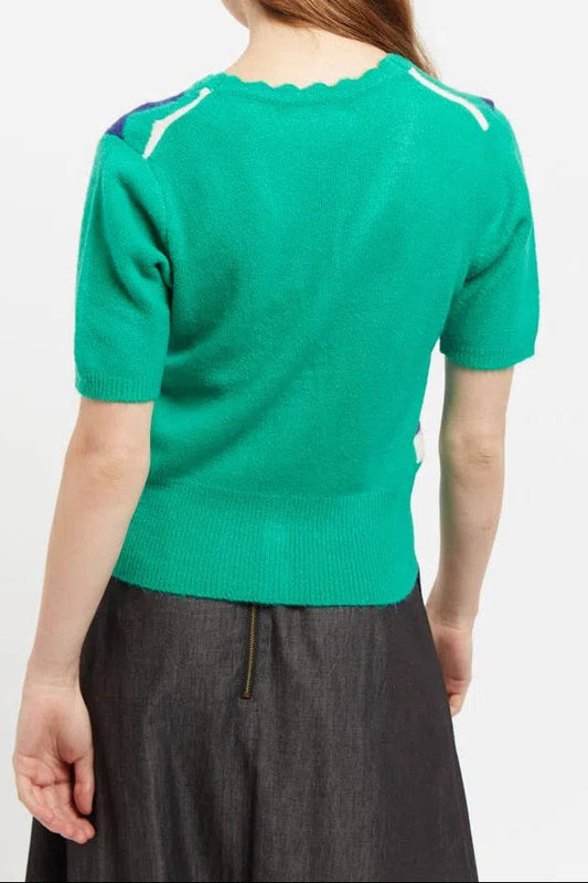 Louche Jeanie Zig Zag Stripe Short Sleeve Cardigan