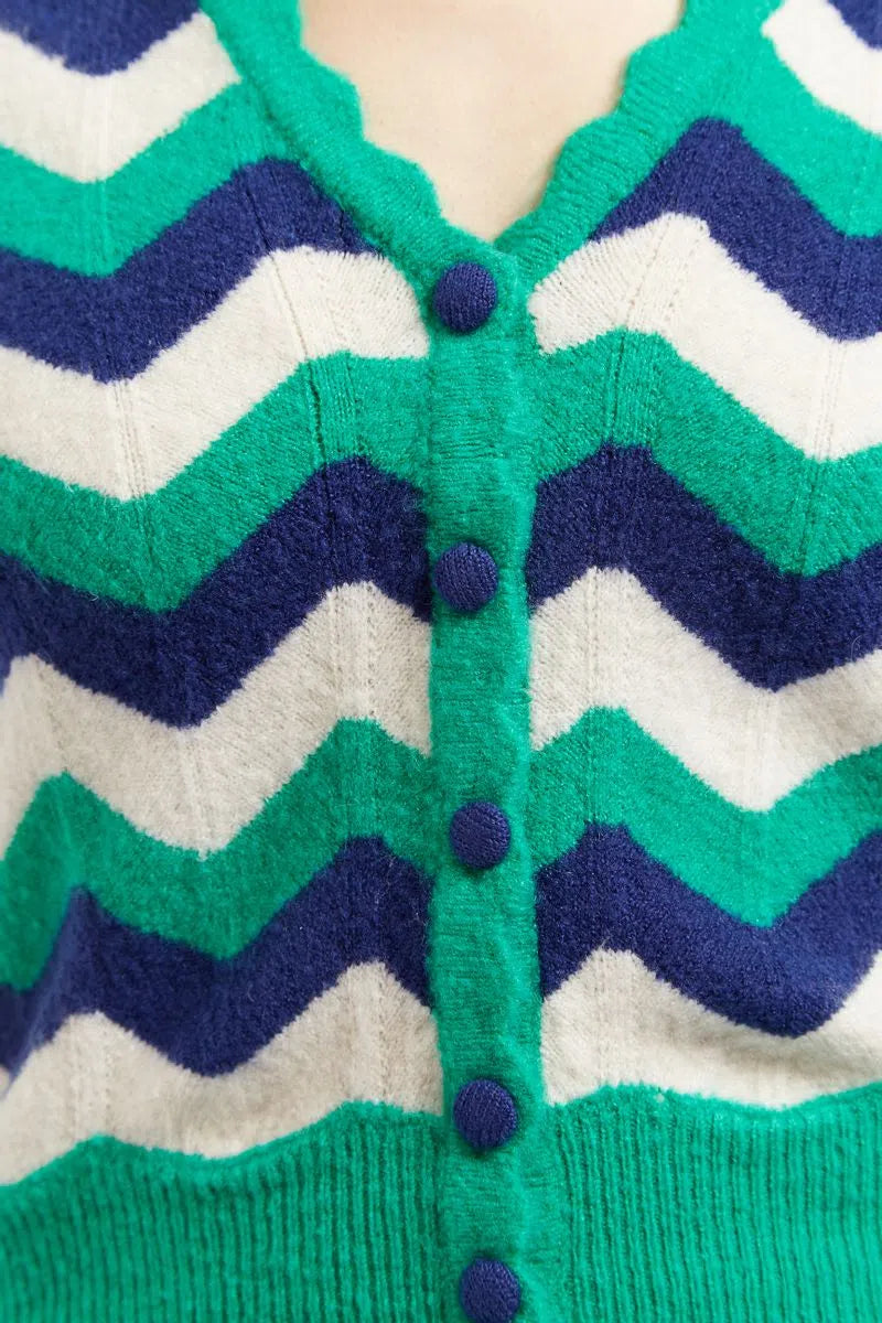 Louche Jeanie Zig Zag Stripe Short Sleeve Cardigan
