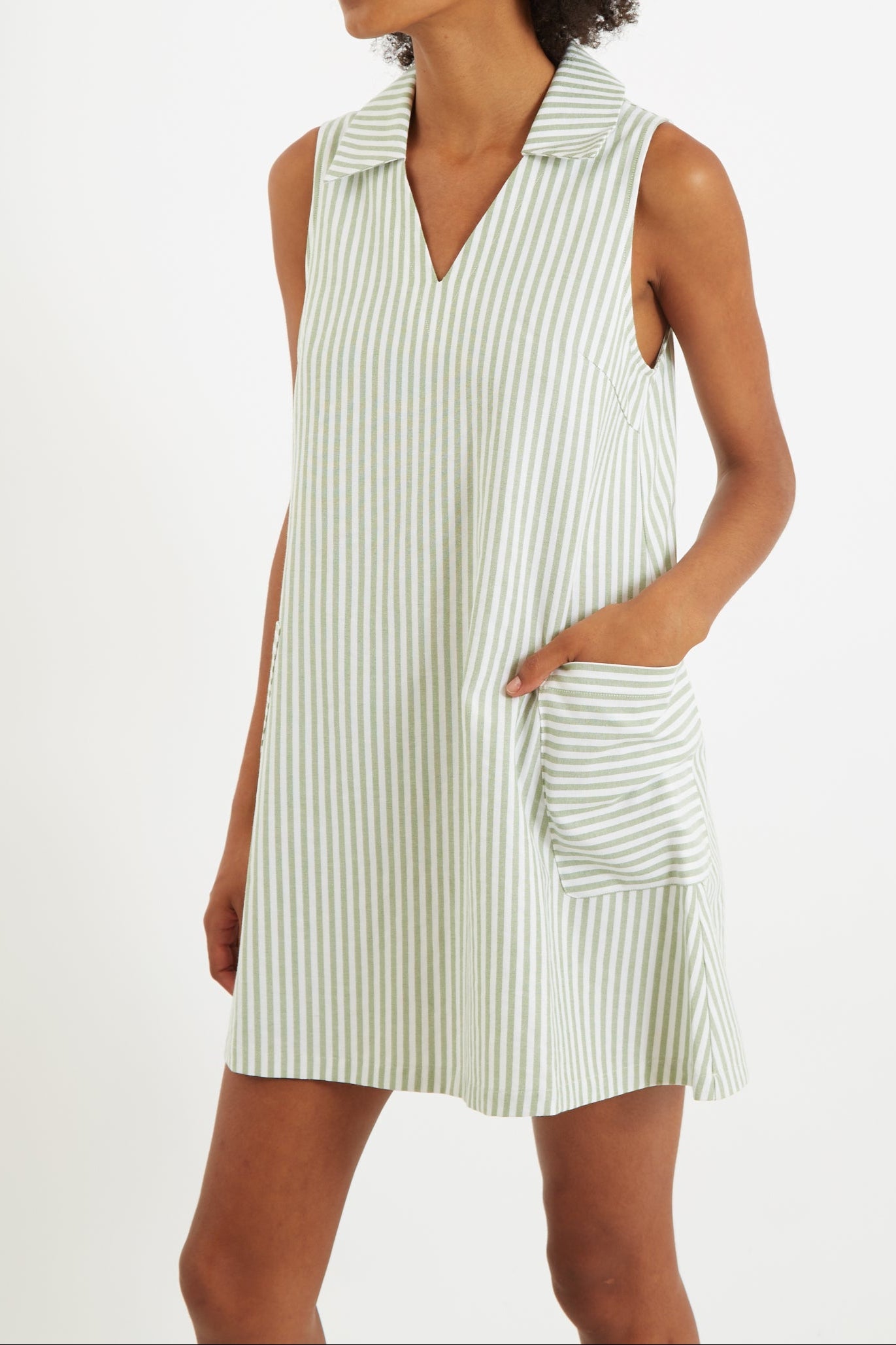 Jerrika Sail Stripe A-Line Mini Dress Green