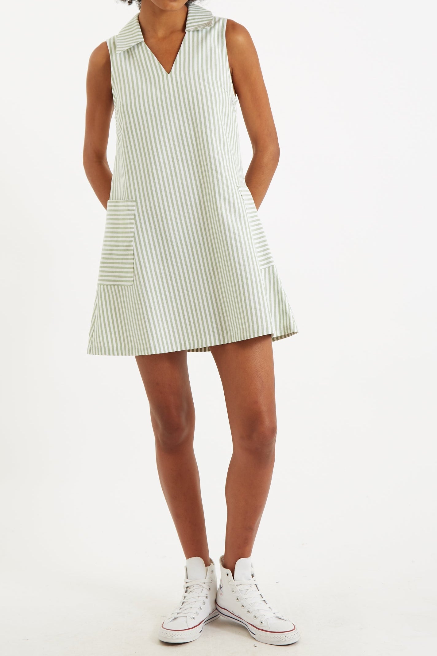 Jerrika Sail Stripe A-Line Mini Dress Green