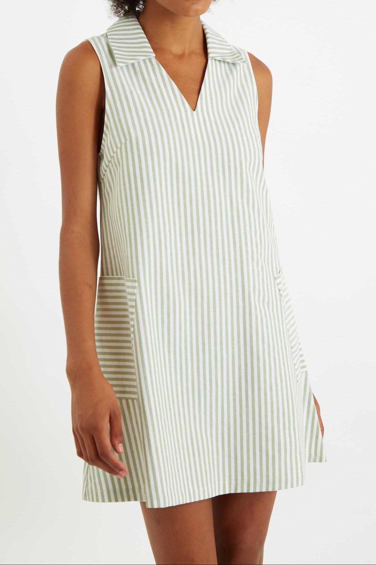 Jerrika Sail Stripe A-Line Mini Dress Green