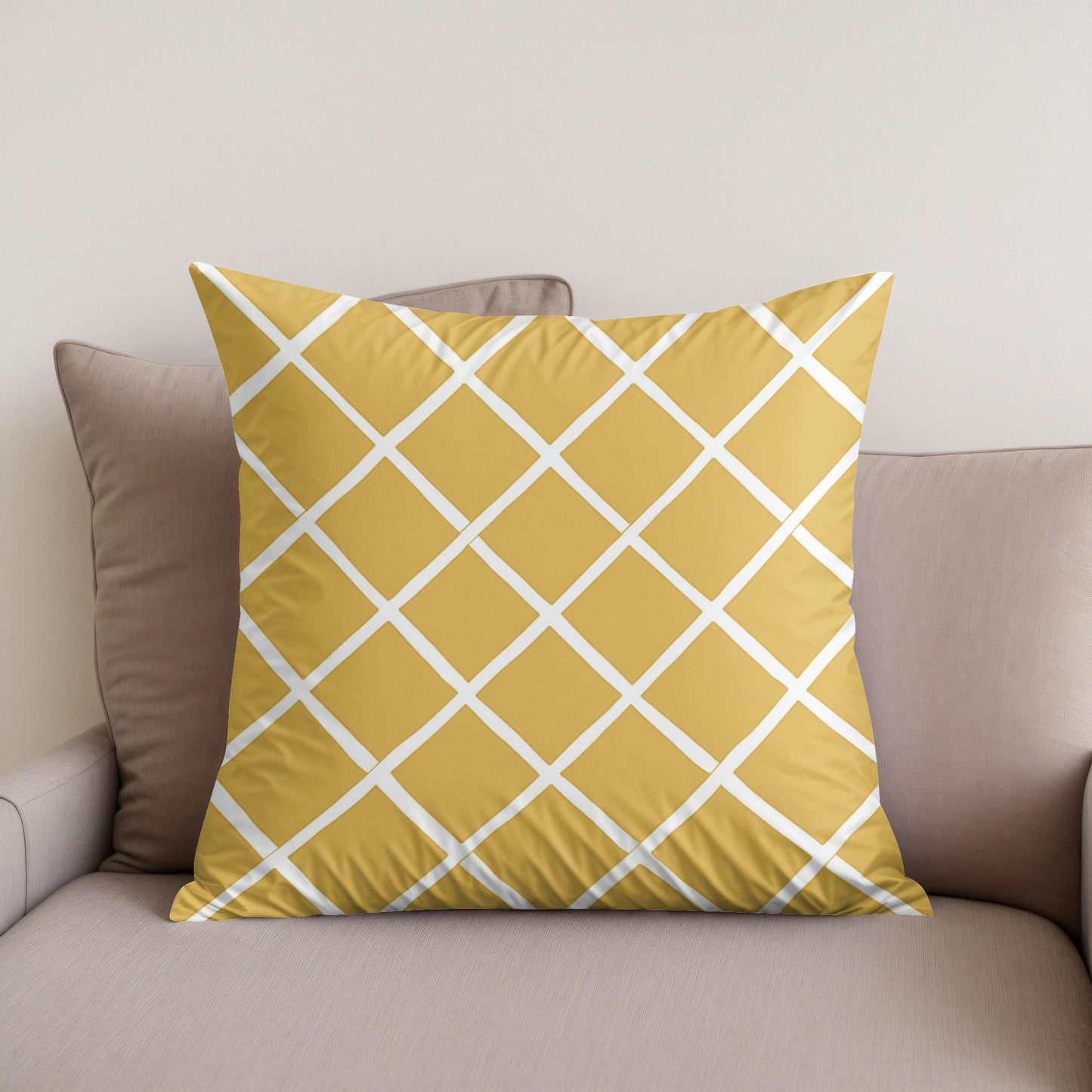 Mustard Diamond Grid Cotton Cushion