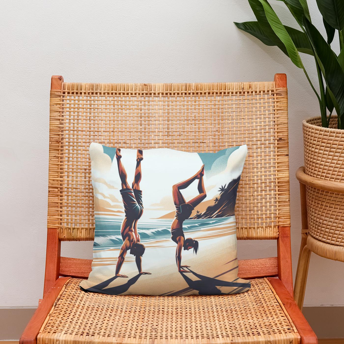 Seaside Acrobatics: Joyful Balance Cotton Cushion
