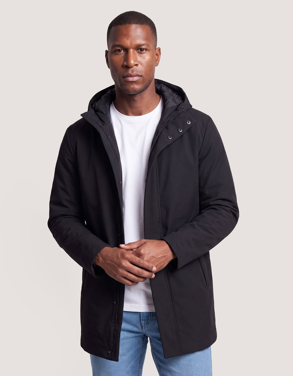 Black Longline Windbreaker Jacket