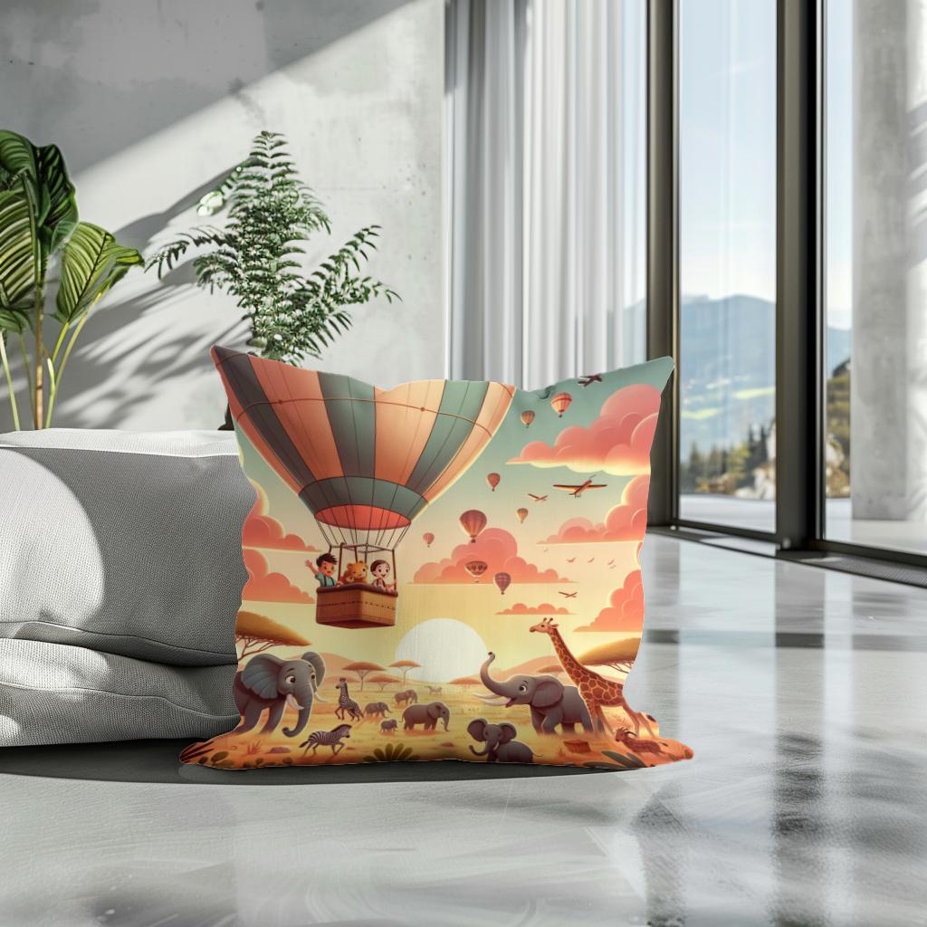 Safari Balloon Adventure Cotton Cushion