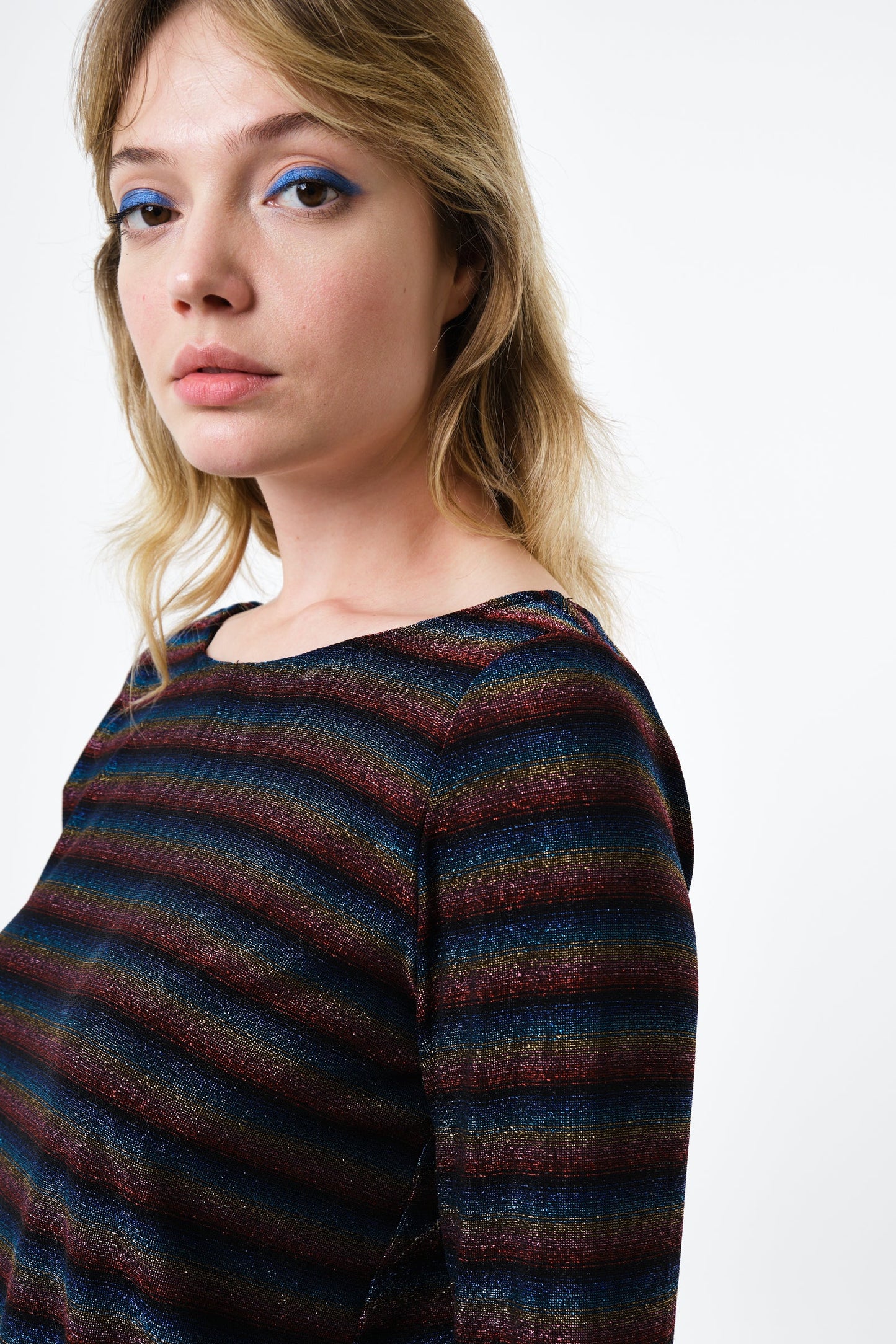 Josiane Sparkle Stripe Boat Neck Top - Gold