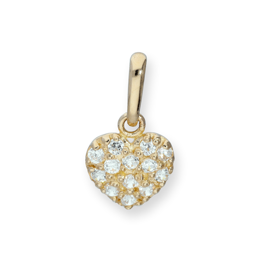 9ct Gold & Clear CZ Crystal Flat Heart Charm