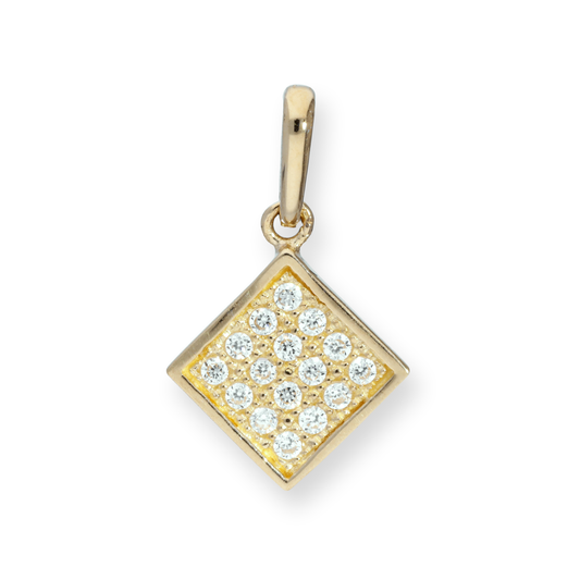 9ct Gold & Clear CZ Crystal Flat Square Charm