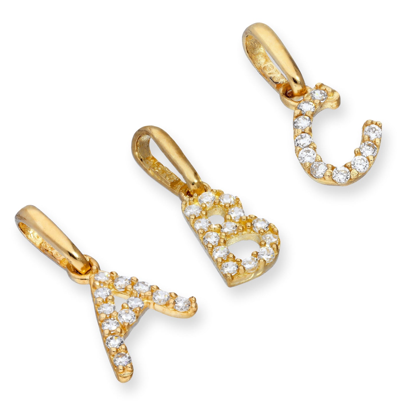 9ct Gold & Clear CZ Crystal Hanging Script Alphabet Letter Charm A-Z